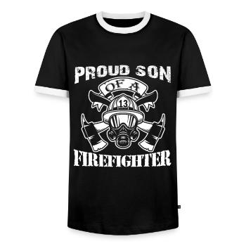 Proud Son Of A Firefighter - Men's Ringer Shirt - black/white - Front - AI Model Female 172 light (172cm) & AI Model Male 178 light (178cm)