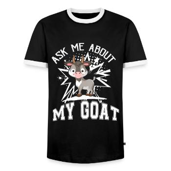 Ask Me About My Goat - Men's Ringer Shirt - black/white - Front - AI Model Female 172 light (172cm) & AI Model Male 178 light (178cm)
