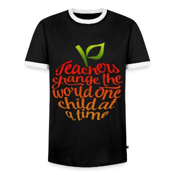Teachers Change The World One Child At A Time - Men's Ringer Shirt - black/white - Front - AI Model Female 172 light (172cm) & AI Model Male 178 light (178cm)