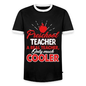 Preschool Teacher A Real Teacher - Men's Ringer Shirt - black/white - Front - AI Model Female 172 light (172cm) & AI Model Male 178 light (178cm)