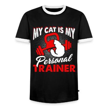 My Cat Is My Personal Trainer - Men's Ringer Shirt - black/white - Front - AI Model Female 172 light (172cm) & AI Model Male 178 light (178cm)