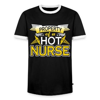 Property Of A Hot Nurse - Men's Ringer Shirt - black/white - Front - AI Model Female 172 light (172cm) & AI Model Male 178 light (178cm)