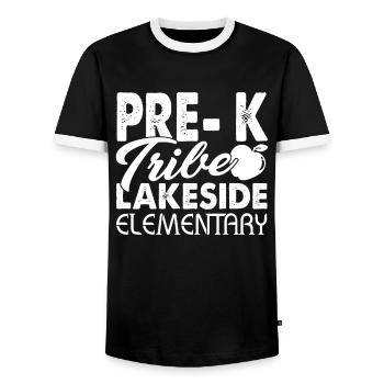 Pre K Teacher Tribe Lakeside Elementary - Men's Ringer Shirt - black/white - Front - AI Model Female 172 light (172cm) & AI Model Male 178 light (178cm)