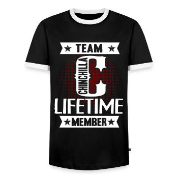 Team Chinchilla Lifetime Member - Men's Ringer Shirt - black/white - Front - AI Model Female 172 light (172cm) & AI Model Male 178 light (178cm)