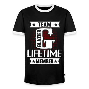 Team Glazier Lifetime Member - Men's Ringer Shirt - black/white - Front - AI Model Female 172 light (172cm) & AI Model Male 178 light (178cm)