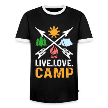 Camping Live Love Camp - Men's Ringer Shirt - black/white - Front - AI Model Female 172 light (172cm) & AI Model Male 178 light (178cm)