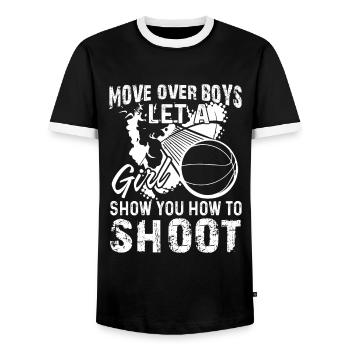 Basketball Let A Girl Show You How To Shoot - Men's Ringer Shirt - black/white - Front - AI Model Female 172 light (172cm) & AI Model Male 178 light (178cm)