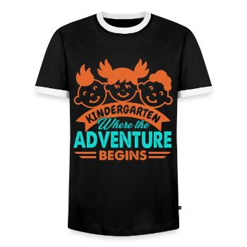 Kindergarten Teacher Where The Adventure Begins - Men's Ringer Shirt - black/white - Front - AI Model Female 172 light (172cm) & AI Model Male 178 light (178cm)
