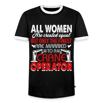 Crane Operator Married A Crane Operator - Men's Ringer Shirt - black/white - Front - AI Model Female 172 light (172cm) & AI Model Male 178 light (178cm)