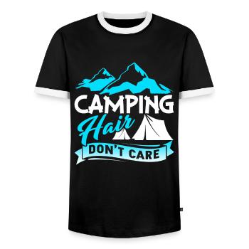 Camping Hair Don't Care - Men's Ringer Shirt - black/white - Front - AI Model Female 172 light (172cm) & AI Model Male 178 light (178cm)