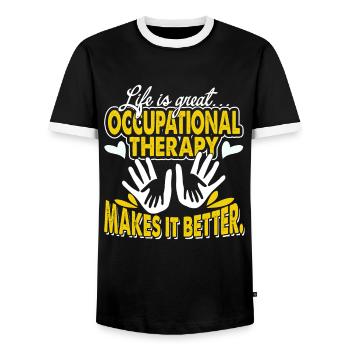Occupational Therapy Makes Life Better - Men's Ringer Shirt - black/white - Front - AI Model Female 172 light (172cm) & AI Model Male 178 light (178cm)