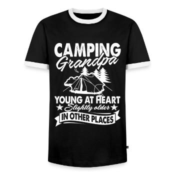 Camping Grandpa Young At Heart - Men's Ringer Shirt - black/white - Front - AI Model Female 172 light (172cm) & AI Model Male 178 light (178cm)