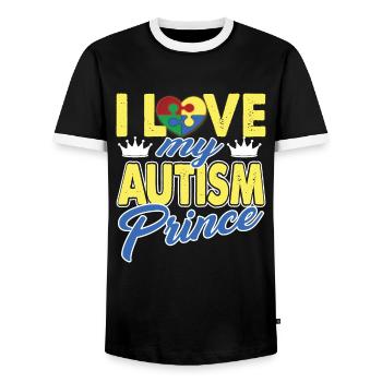 I Love My Autism Prince - Men's Ringer Shirt - black/white - Front - AI Model Female 172 light (172cm) & AI Model Male 178 light (178cm)