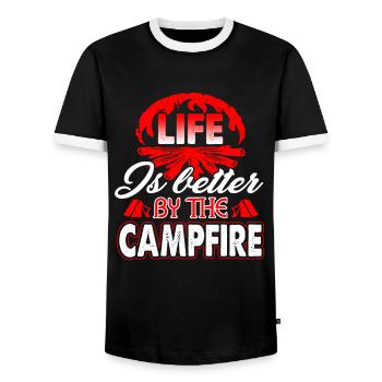 Camping Life Is Better By The Campfire - Men's Ringer Shirt - black/white - Front - AI Model Female 172 light (172cm) & AI Model Male 178 light (178cm)