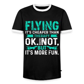 Pilot Flying Is Cheaper Than Therapy - Men's Ringer Shirt - black/white - Front - AI Model Female 172 light (172cm) & AI Model Male 178 light (178cm)