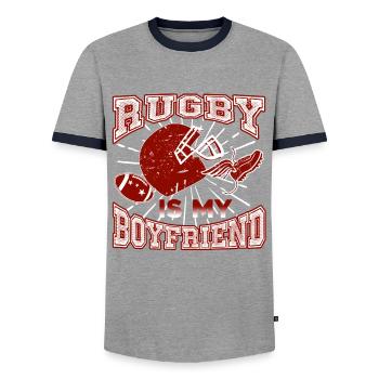 Rugby Is My Friend - Men's Ringer Shirt - grey/navy  - Front - AI Model Female 172 light (172cm) & AI Model Male 178 light (178cm)