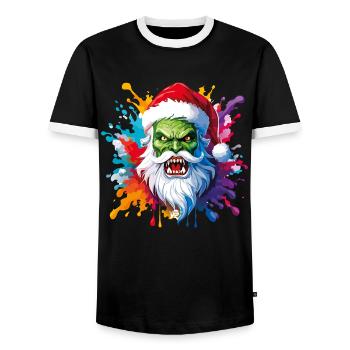 12 Zombie Screaming Santa Claus Paint Drops - Men's Ringer Shirt - black/white - Front - AI Model Female 172 light (172cm) & AI Model Male 178 light (178cm)