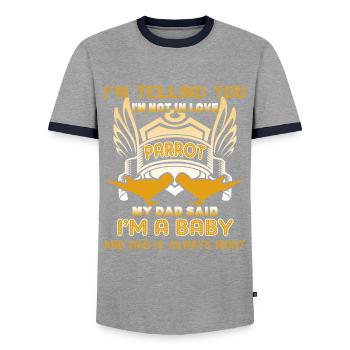 I am In Love With Parrot - Men's Ringer Shirt - grey/navy  - Front - AI Model Female 172 light (172cm) & AI Model Male 178 light (178cm)