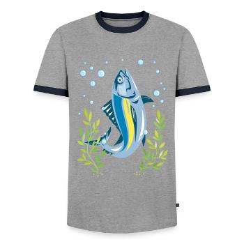 Albacore Lover - Men's Ringer Shirt - grey/navy  - Front - AI Model Female 172 light (172cm) & AI Model Male 178 light (178cm)