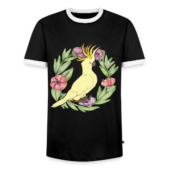 Cockatoo Floral - Men's Ringer Shirt - black/white - Front - AI Model Female 172 light (172cm) & AI Model Male 178 light (178cm)
