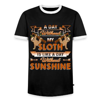 A Day Without My Sloth - Men's Ringer Shirt - black/white - Front - AI Model Female 172 light (172cm) & AI Model Male 178 light (178cm)