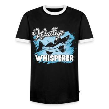 Walleye Whisperer - Men's Ringer Shirt - black/white - Front - AI Model Female 172 light (172cm) & AI Model Male 178 light (178cm)