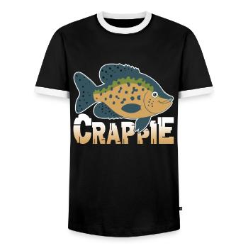 I Love Crappie Fish - Men's Ringer Shirt - black/white - Front - AI Model Female 172 light (172cm) & AI Model Male 178 light (178cm)