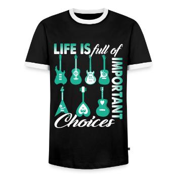 Guitar Life Is Full Of Important Choice - Men's Ringer Shirt - black/white - Front - AI Model Female 172 light (172cm) & AI Model Male 178 light (178cm)