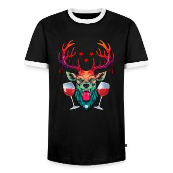 09 Party Deer Two Glasses of Wine Red Wine Cheers Star - Men's Ringer Shirt - black/white - Front - AI Model Female 172 light (172cm) & AI Model Male 178 light (178cm)
