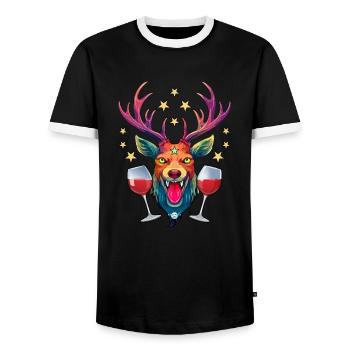 10 Deer Two Glasses of Wine Red Wine Drinker Cheers - Men's Ringer Shirt - black/white - Front - AI Model Female 172 light (172cm) & AI Model Male 178 light (178cm)