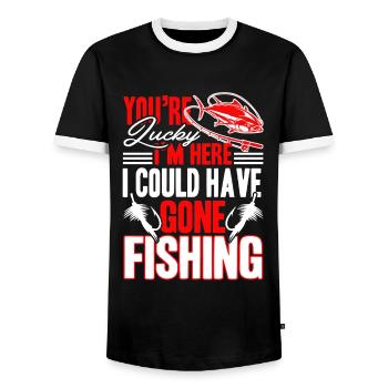 Fishing I Could Have Gone Fishing - Men's Ringer Shirt - black/white - Front - AI Model Female 172 light (172cm) & AI Model Male 178 light (178cm)