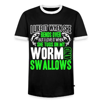 Fishing I Like It When She Bends Over - Men's Ringer Shirt - black/white - Front - AI Model Female 172 light (172cm) & AI Model Male 178 light (178cm)