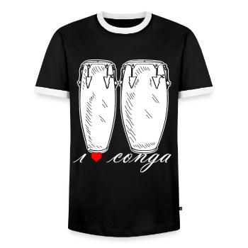 I Love Conga - Men's Ringer Shirt - black/white - Front - AI Model Female 172 light (172cm) & AI Model Male 178 light (178cm)