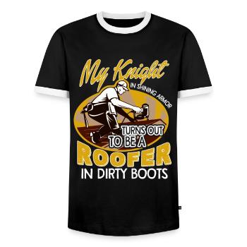 My Knight Turns Out To Be A Roofer - Men's Ringer Shirt - black/white - Front - AI Model Female 172 light (172cm) & AI Model Male 178 light (178cm)