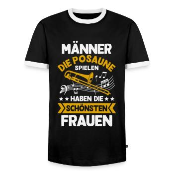 Posaune Männer Posaunist Blasmusik Posaunenspieler - Männer Kontrast-T-Shirt - Schwarz/Weiß - Vorne - AI Model Female 172 light (172cm) & AI Model Male 178 light (178cm)