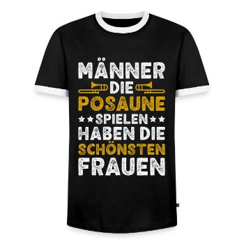 Posaune Männer Posaunist Blasmusik Posaunenspieler - Männer Kontrast-T-Shirt - Schwarz/Weiß - Vorne - AI Model Female 172 light (172cm) & AI Model Male 178 light (178cm)