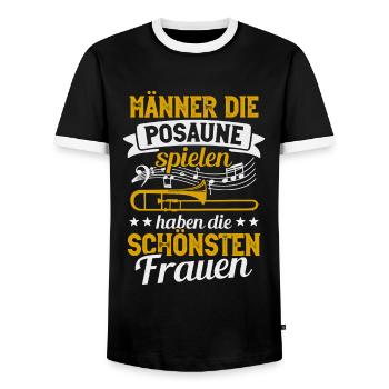 Posaune Männer Posaunist Blasmusik Posaunenspieler - Männer Kontrast-T-Shirt - Schwarz/Weiß - Vorne - AI Model Female 172 light (172cm) & AI Model Male 178 light (178cm)