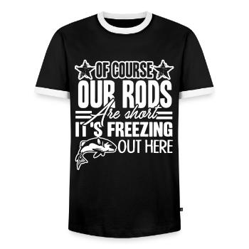 Fishing Have A Short Rod Fishing - Men's Ringer Shirt - black/white - Front - AI Model Female 172 light (172cm) & AI Model Male 178 light (178cm)