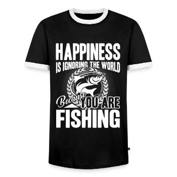 Happiness Is Fishing - Men's Ringer Shirt - black/white - Front - AI Model Female 172 light (172cm) & AI Model Male 178 light (178cm)