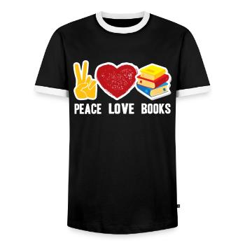 Book Peace Love Books - Men's Ringer Shirt - black/white - Front - AI Model Female 172 light (172cm) & AI Model Male 178 light (178cm)