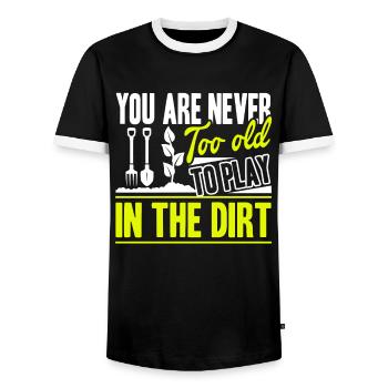 Gardening You're Never Too Old To Play In The Dirt - Men's Ringer Shirt - black/white - Front - AI Model Female 172 light (172cm) & AI Model Male 178 light (178cm)