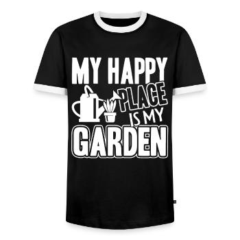 Gardening Garden Is My Happy Place - Men's Ringer Shirt - black/white - Front - AI Model Female 172 light (172cm) & AI Model Male 178 light (178cm)