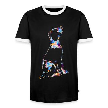 Great Dane Dog Colorful Geometric - Men's Ringer Shirt - black/white - Front - AI Model Female 172 light (172cm) & AI Model Male 178 light (178cm)