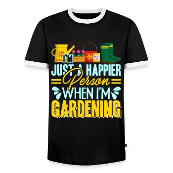 Gardening Happier When I am Gardening - Men's Ringer Shirt - black/white - Front - AI Model Female 172 light (172cm) & AI Model Male 178 light (178cm)