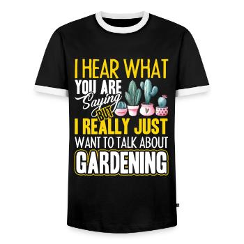 Gardening Talk About Gardening - Men's Ringer Shirt - black/white - Front - AI Model Female 172 light (172cm) & AI Model Male 178 light (178cm)