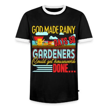 Gardening God Made Rainy Days - Men's Ringer Shirt - black/white - Front - AI Model Female 172 light (172cm) & AI Model Male 178 light (178cm)