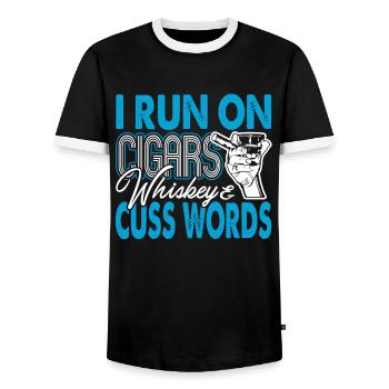 Cigar Smoking I Runs On Cigars - Men's Ringer Shirt - black/white - Front - AI Model Female 172 light (172cm) & AI Model Male 178 light (178cm)