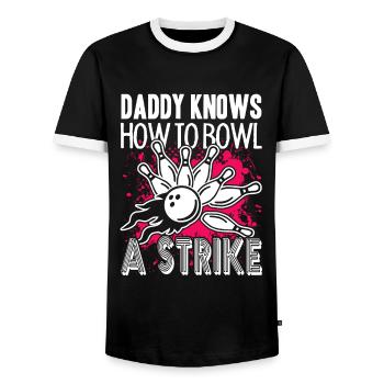 Bowling Daddy Knows Bowl A Strike - Men's Ringer Shirt - black/white - Front - AI Model Female 172 light (172cm) & AI Model Male 178 light (178cm)