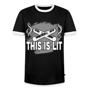Cigar Smoking This Is Cigar Lit - Men's Ringer Shirt - black/white - Front - AI Model Female 172 light (172cm) & AI Model Male 178 light (178cm)