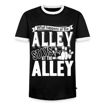 Bowling Funny Bowling - Men's Ringer Shirt - black/white - Front - AI Model Female 172 light (172cm) & AI Model Male 178 light (178cm)
